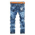 Men's Ripped Jeans Straight Pants Casual Long Mid Waisted Jeans